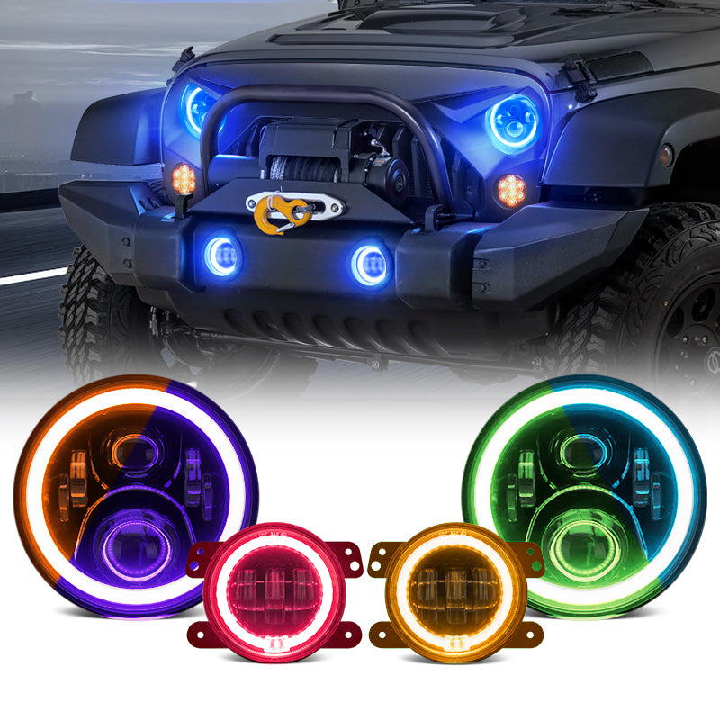 Jeep Wrangler Color Changing Halo Headlights + Fog Lights