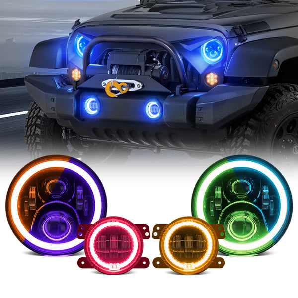 Jeep Wrangler Color Changing Halo Headlights + Fog Lights