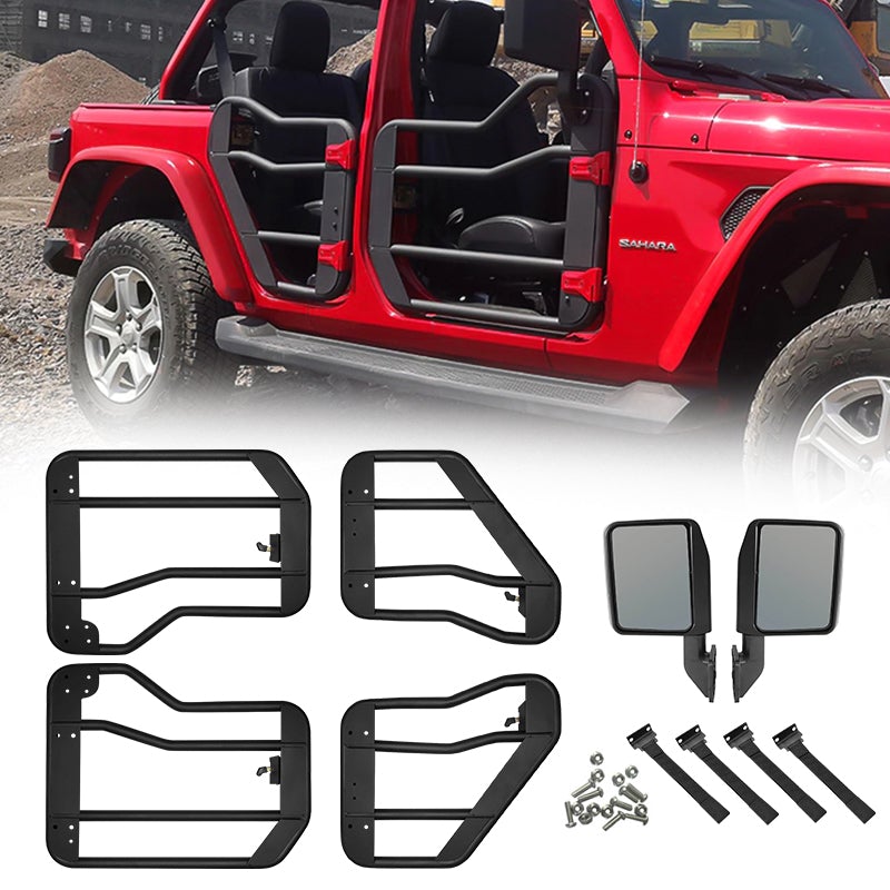 Crossbar Style Jeep Tube Doors with Side View Mirror for 2018-Later Wrangler JL/JT 4 Door
