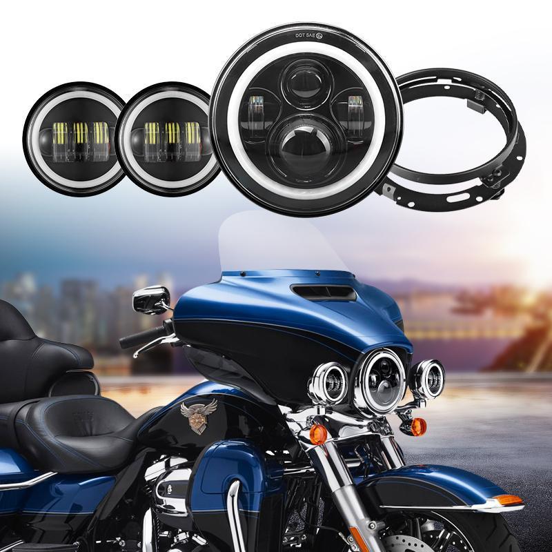 Harley LED Headlight With White Halo and Turn Signal