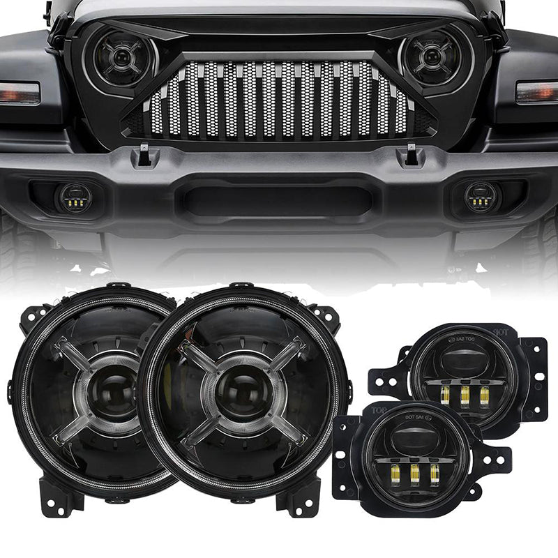 Devil Eyes LED Headlights + Fog Lights for Jeep Wrangler JL