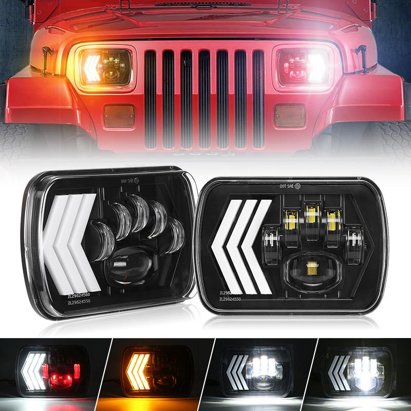 Jeep YJ Cherokee XJ 5X7 Inch Square Headlights With DRL