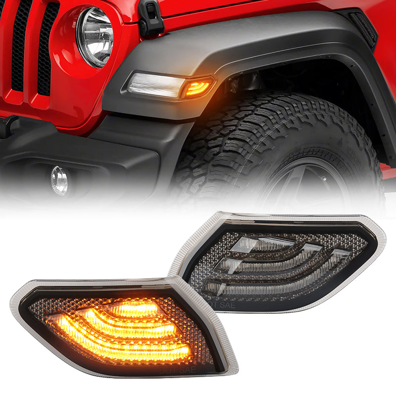 LED Side Marker Front Fender Lights for 2018-Later Jeep Wrangler JL &