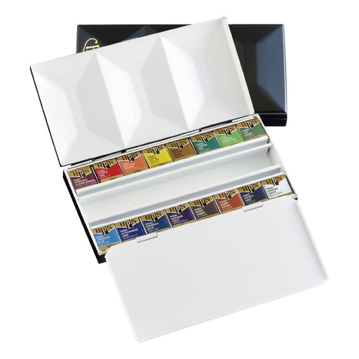 Holbein 1/2 Pan Watercolor Palm Box Plus Set of 18 Colors - Wet