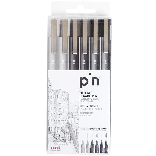 Uni Pin Fineliner Drawing Pen Set of 5 0.3mm, 1.2mm & Brush Nib 3