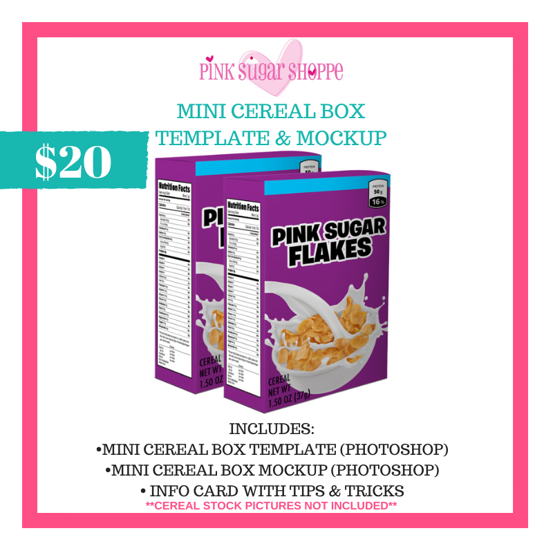 Download PINK SUGAR SHOPPE MINI CEREAL BOX TEMPLATE & MOCKUP - Pink Sugar Shoppe