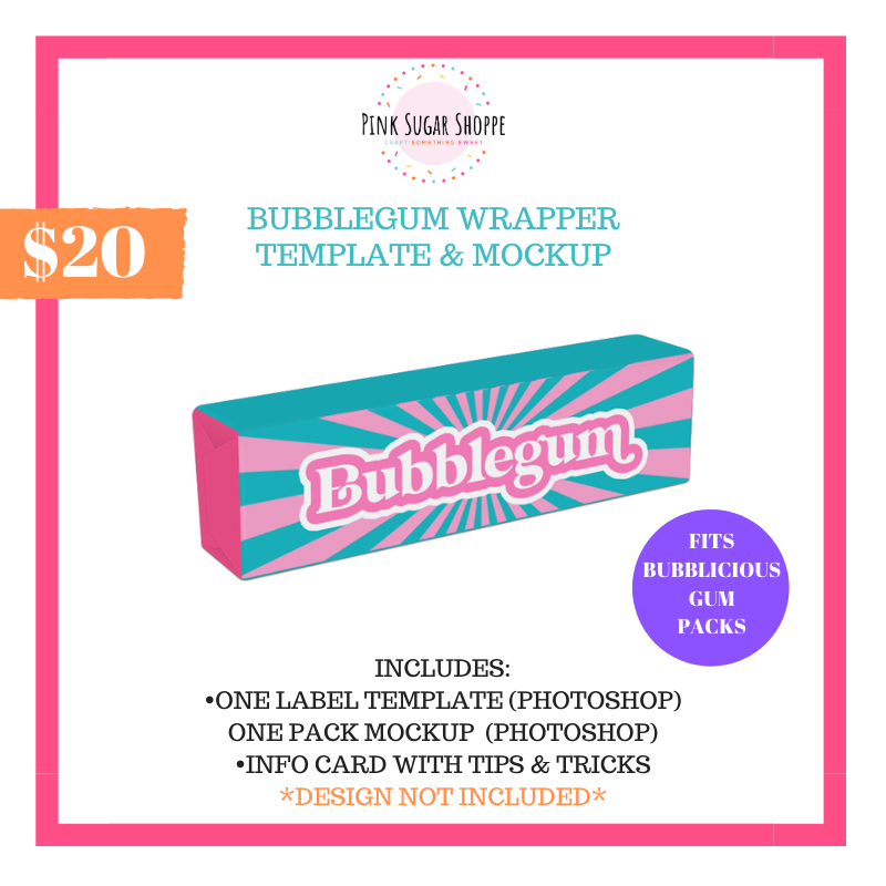 Download PINK SUGAR SHOPPE BUBBLE GUM WRAPPER TEMPLATE AND MOCKUP - Pink Sugar Shoppe