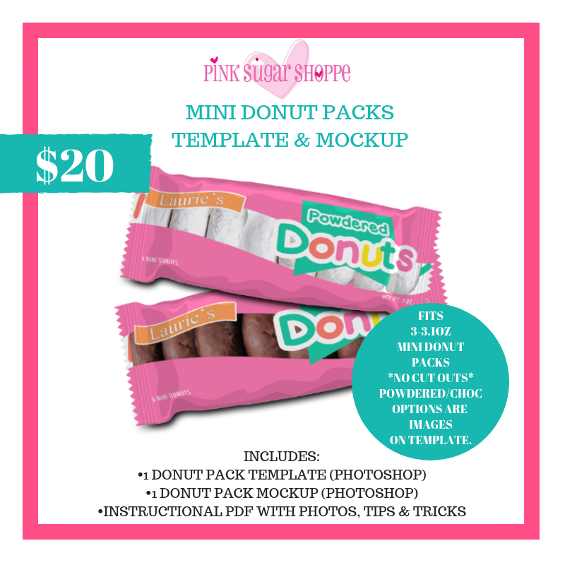 Download PINK SUGAR SHOPPE MINI DONUT PACK TEMPLATE & MOCKUP - Pink Sugar Shoppe