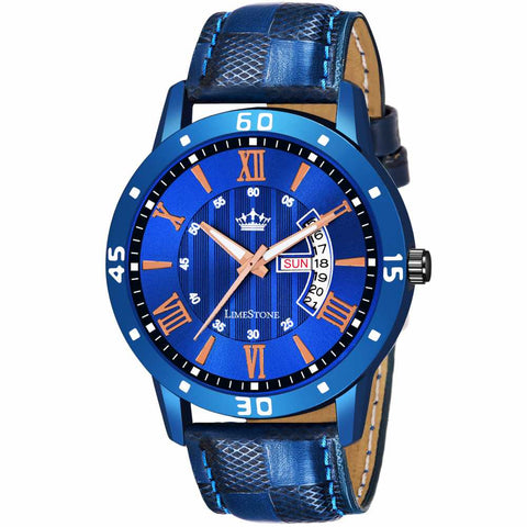 Men's Check Ray Pattern Synthetic Leather Strap Analog Watch