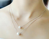 Women's Silver Pearl Pendant With 18 Inch Layered Chain