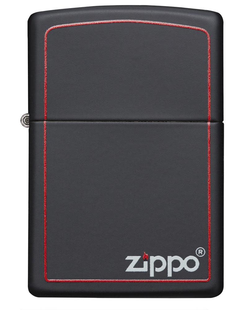 Classic Zippo Logo with Red Border Black Matte Windproof Lighter