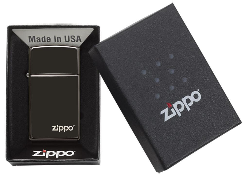 Slim® High Polish Black Zippo Logo Windproof Lighter Zippo Usa 