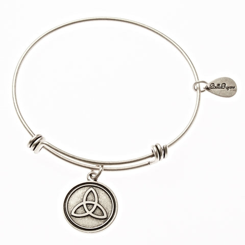 Trinity Expandable Bangle Charm Bracelet in Silver. BellaRyann.com