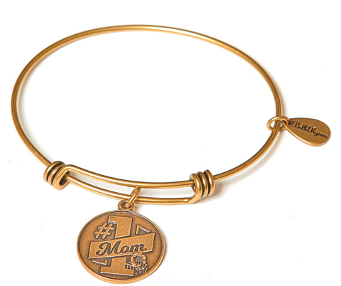#1 Mom Expandable Bangle Charm Bracelet in Gold - BellaRyann