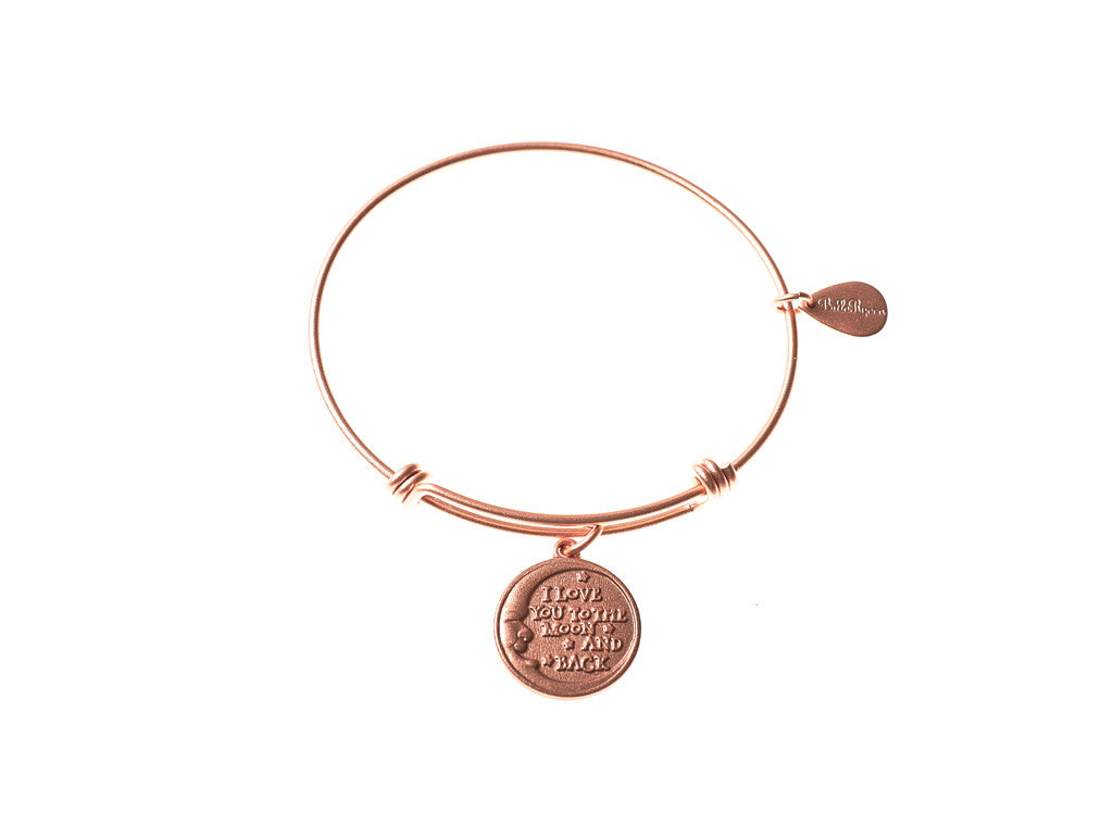 Love You To The Moon And Back Expandable Bangle Charm Bracelet In Matte Rose Gold Bellaryann Com