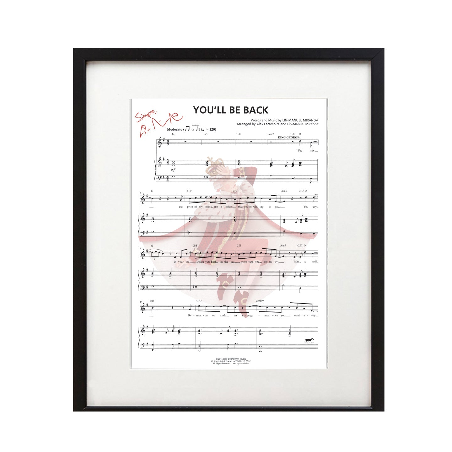 Hamilton "You'll Be Back" 8"x10" Music Sheet - Lin-Manuel's TeeRico