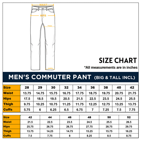 Commuter Pants - Size Chart – X-RAY JEANS