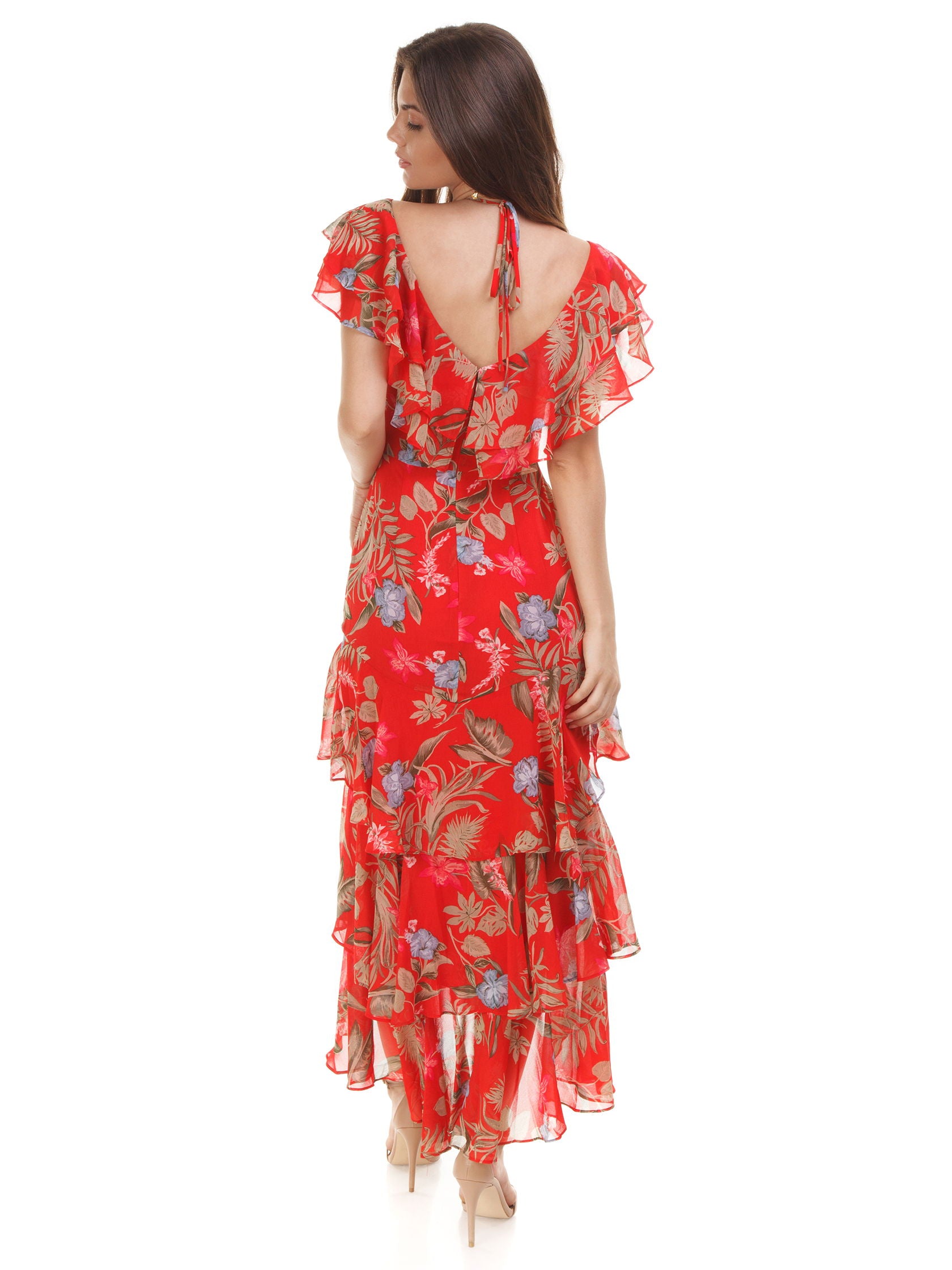 red ruffle maxi dress