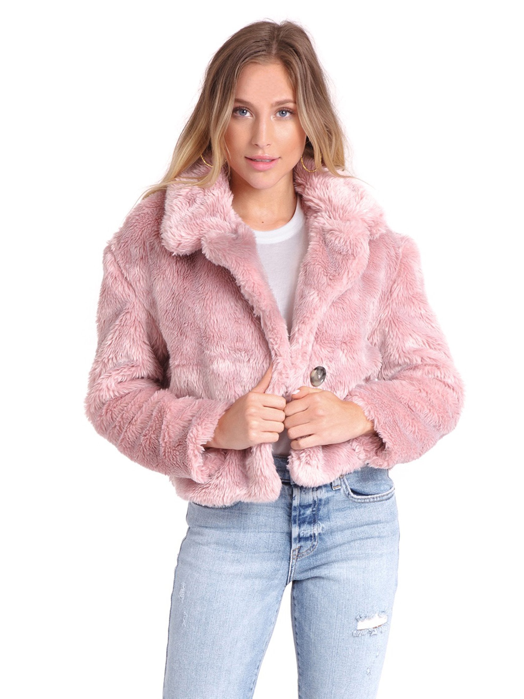 girls pink fur coat