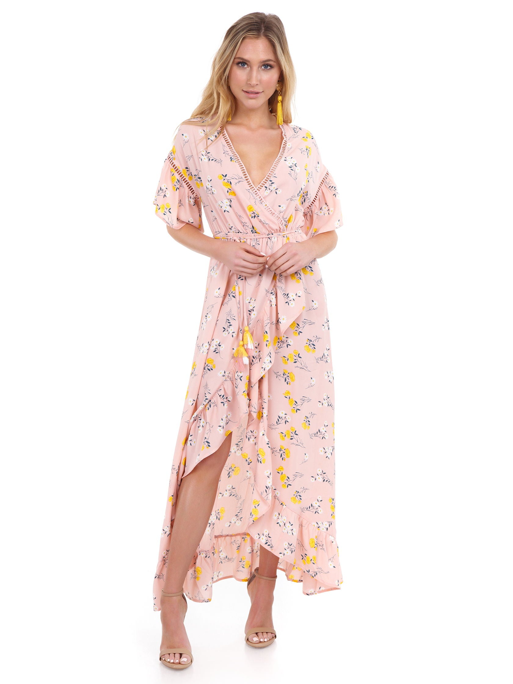 Ruffle Sleeve Wrap Dress on Sale, UP TO ...