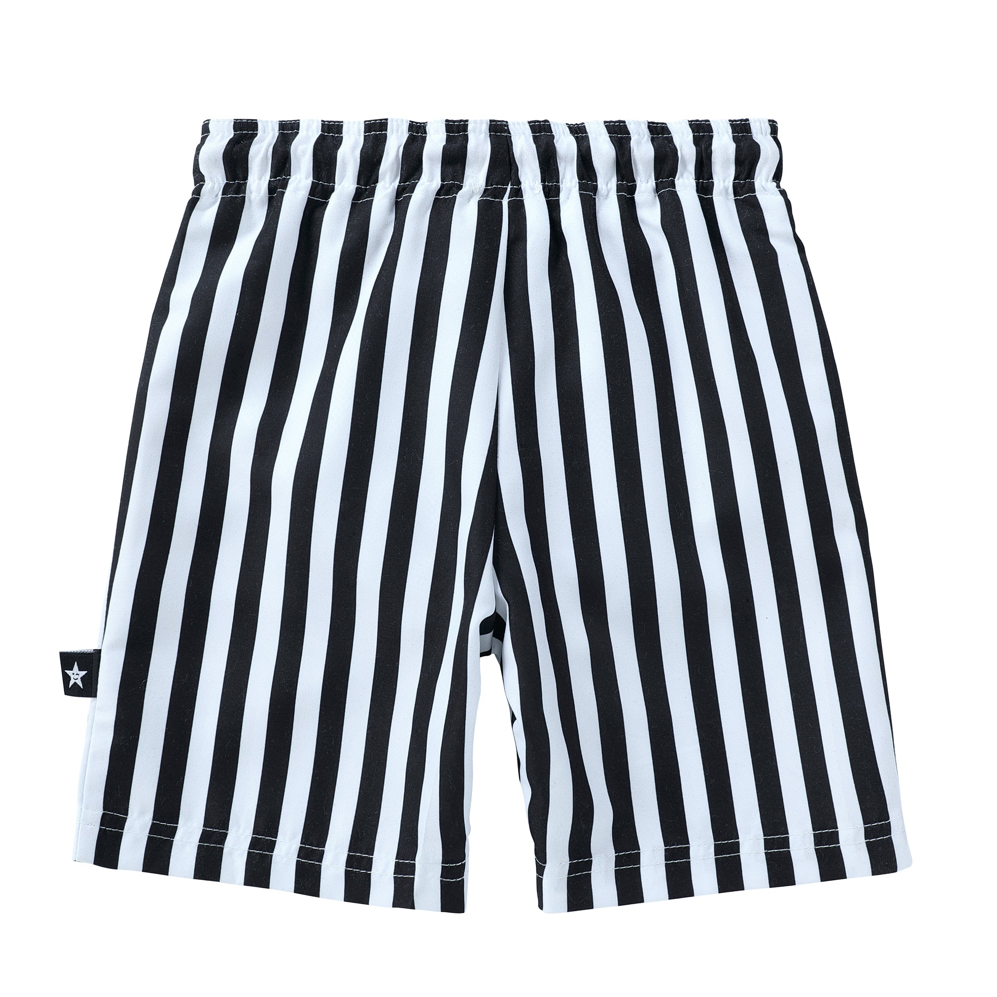 black and white striped swim trunks