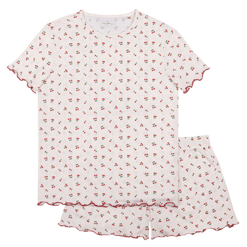 women's summer cherries  shirt and short pima pajamas set
