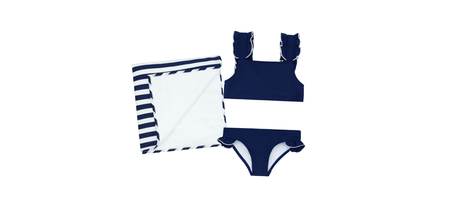 product image of minnow navy cabana stripe terry cotton towel and navy bikini