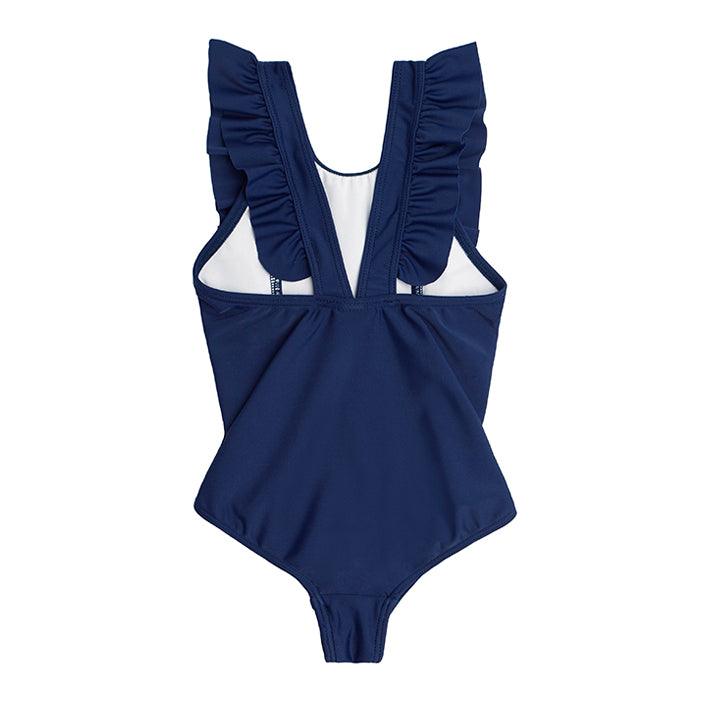 girls navy ruffle one piece – minnow