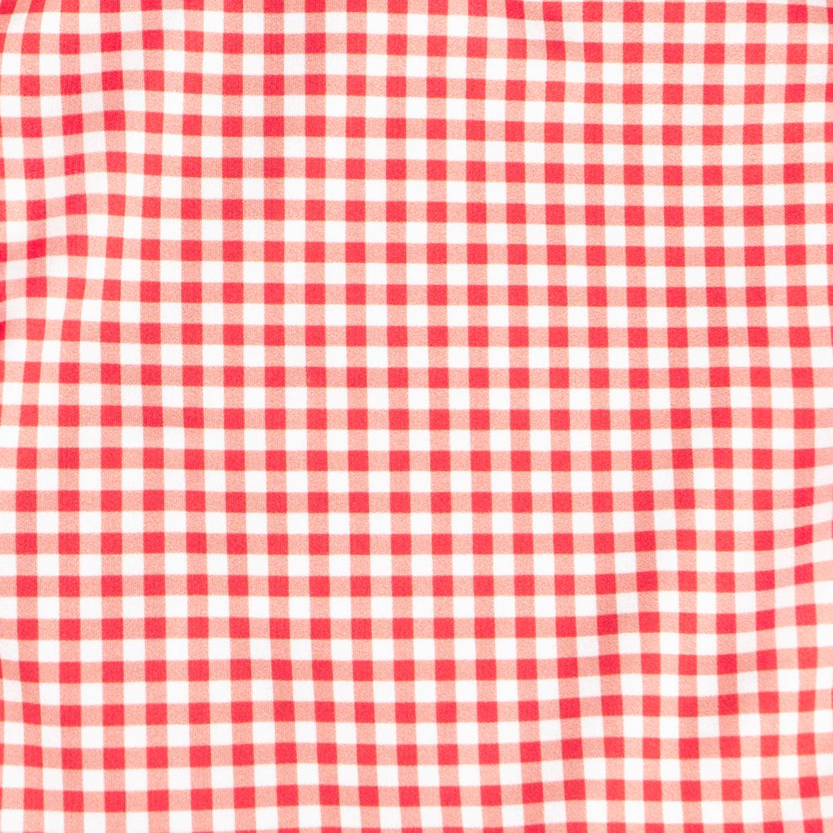 women's red gingham ruffle one piece