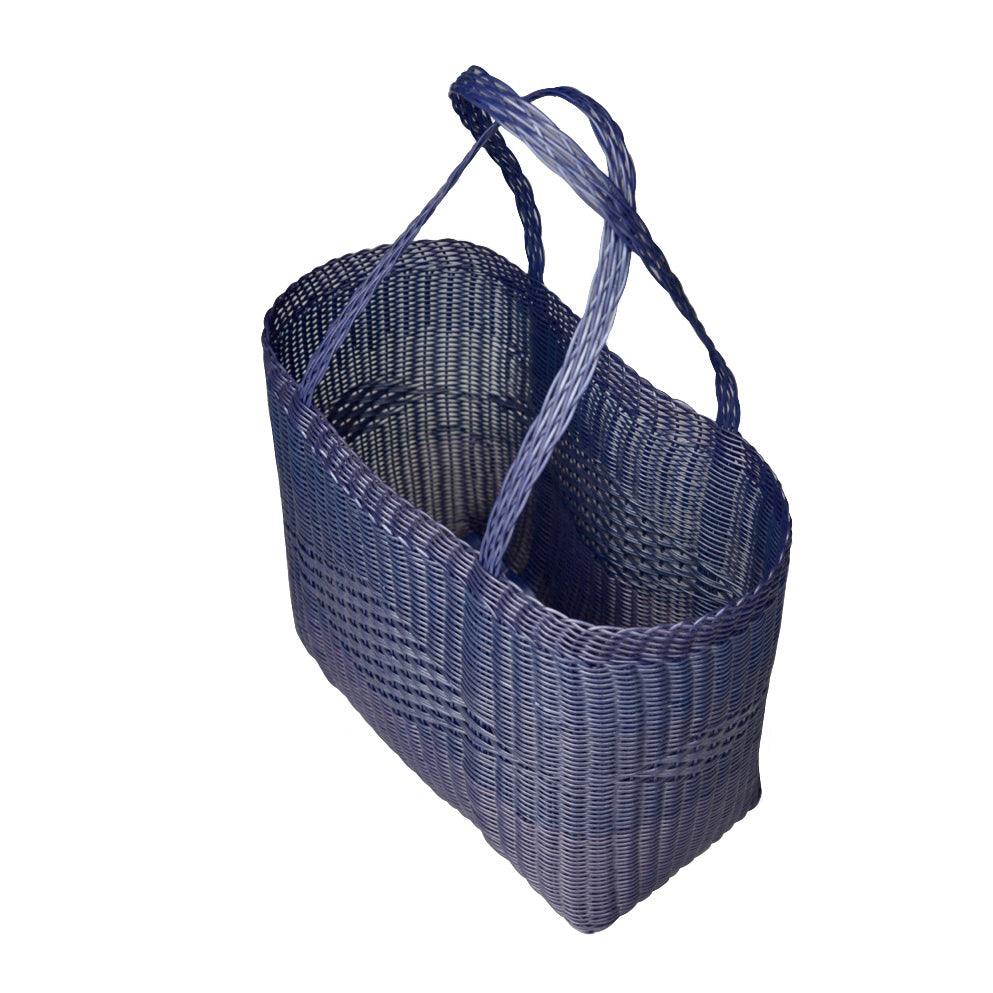 dark blue woven beach bag