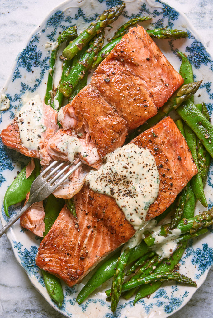 Wild Salmon, Scarlet Runner Beans and Asparagus with Tarragon Dijon Ma ...