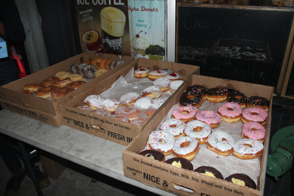 Ariana Reichler - A smorgasbord of donuts from Alpha Donuts in Queens. Coffee was also available at all stops.
