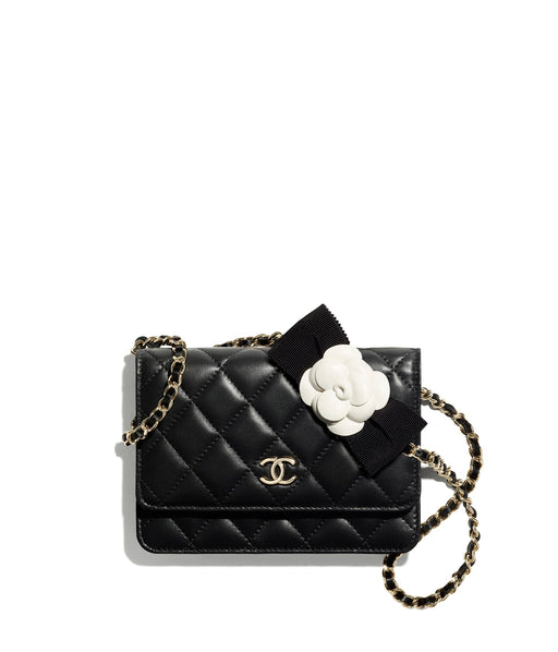 Chanel Lambskin Quilted Mini Camellia Bow Wallet On Chain Black — Luxurysnob