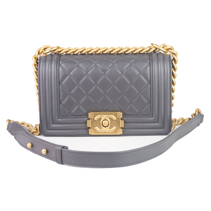 Chanel Grey Quilted Leather Large Boy Flap Bag