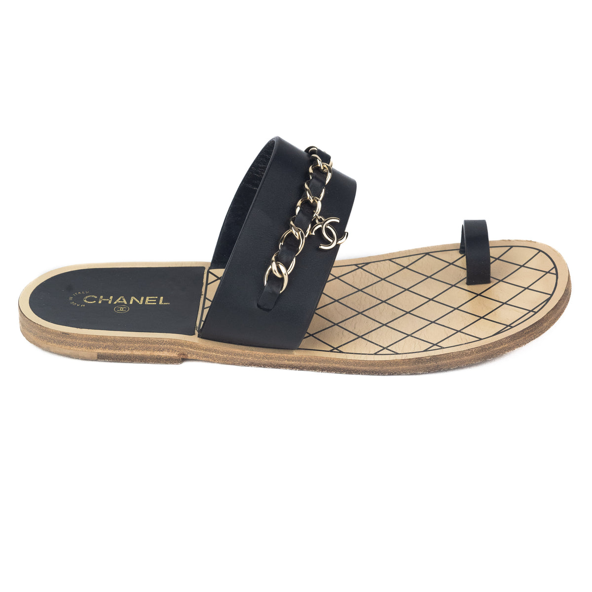 Authentic Second Hand Chanel Chain Quilted Thong Sandals PSS32800066   THE FIFTH COLLECTION