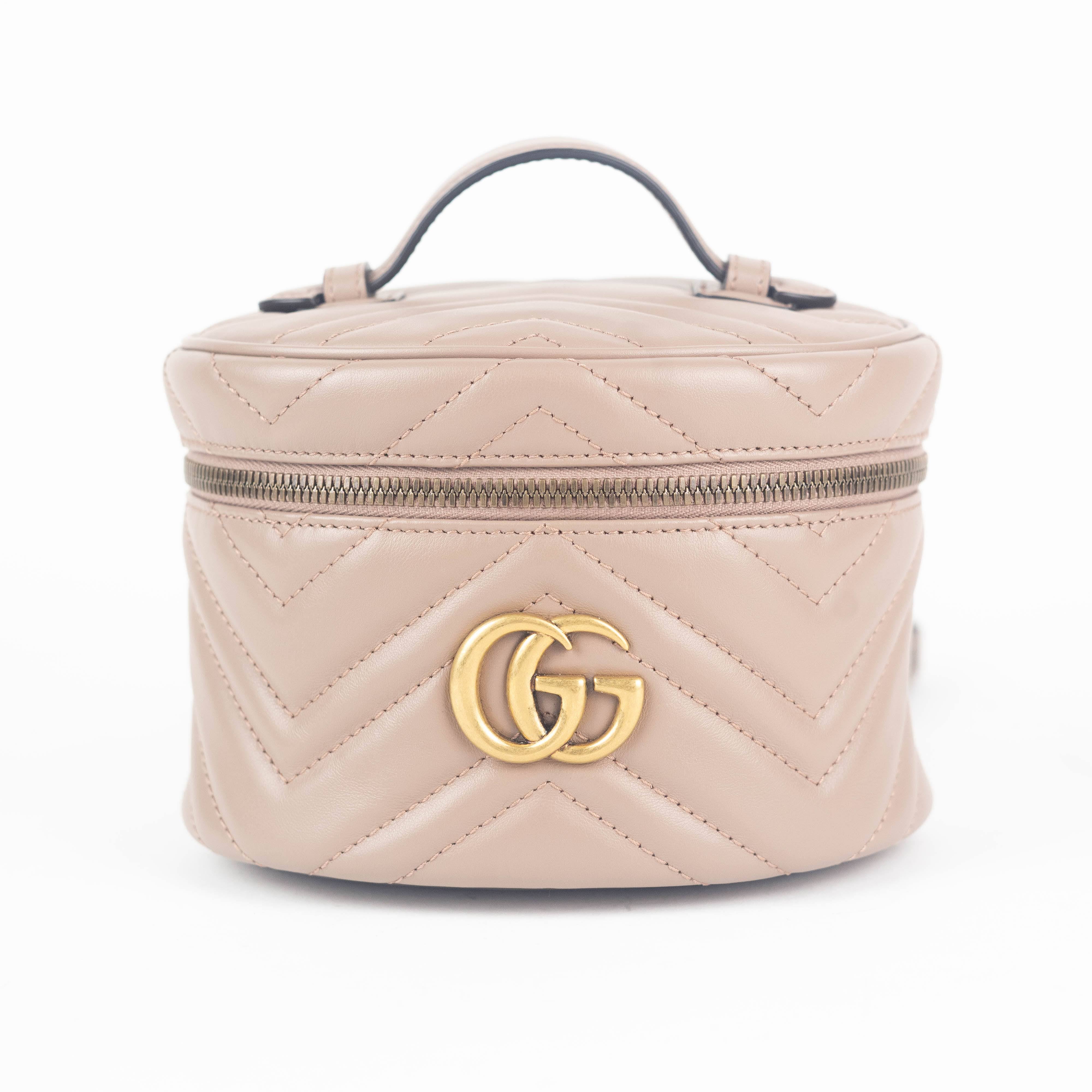 Gucci Matelasse Mini GG Marmont Round Backpack Nude