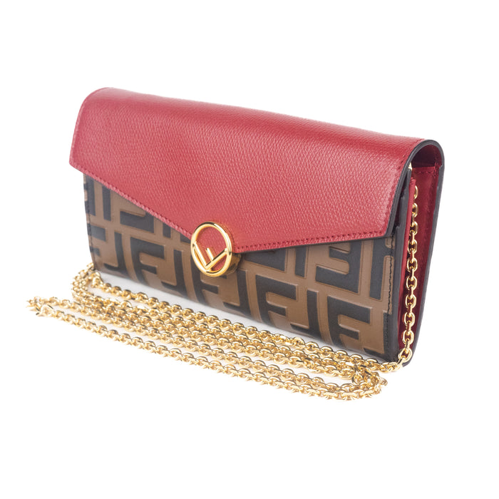 Cross body bags Fendi - Wallet On Chain bag in red with brown FF -  8BS006AAIIF13QI