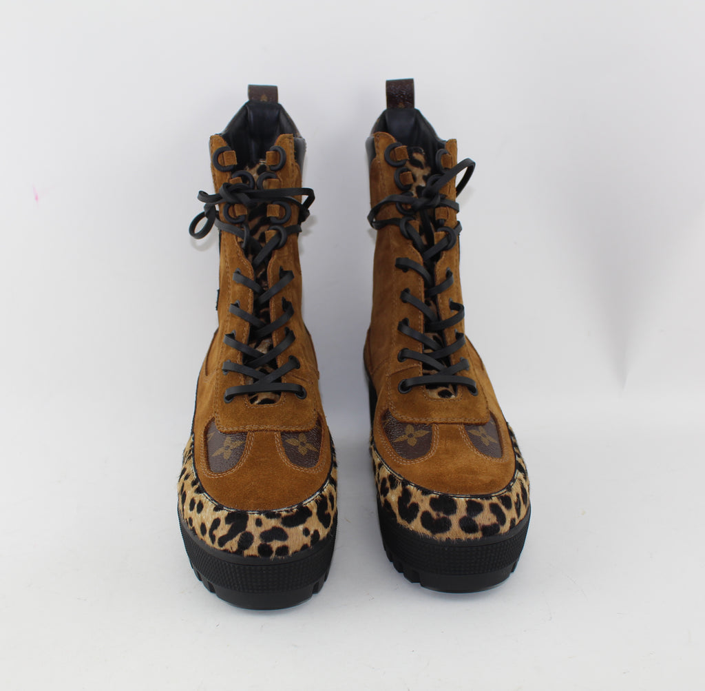 LOUIS VUITTON Laureate Monogram Suede Calfskin Platform Desert