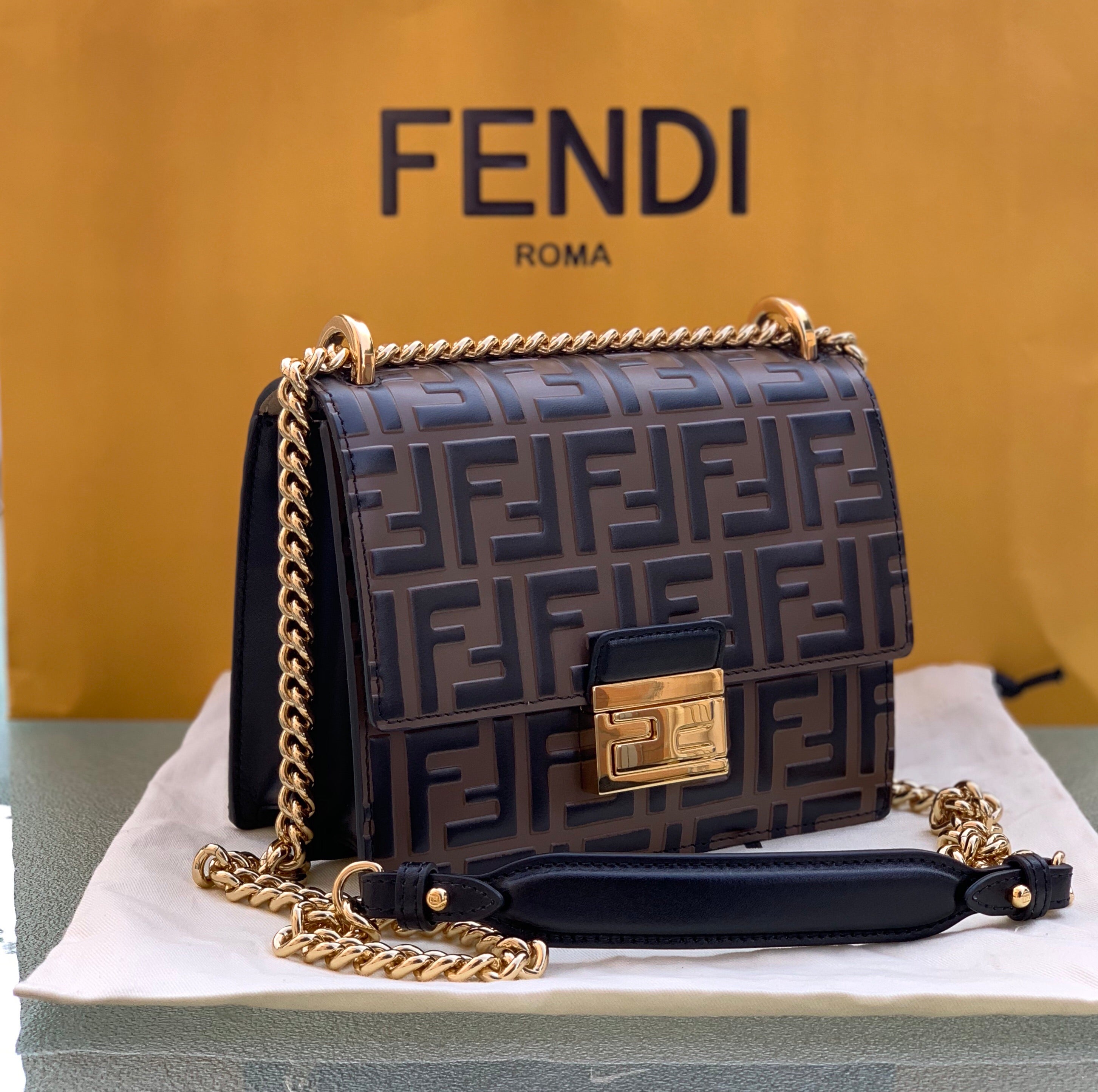FENDI KAN SMALL BROWN BAG | LuxurySnob Genuine Pre Owned Designer
