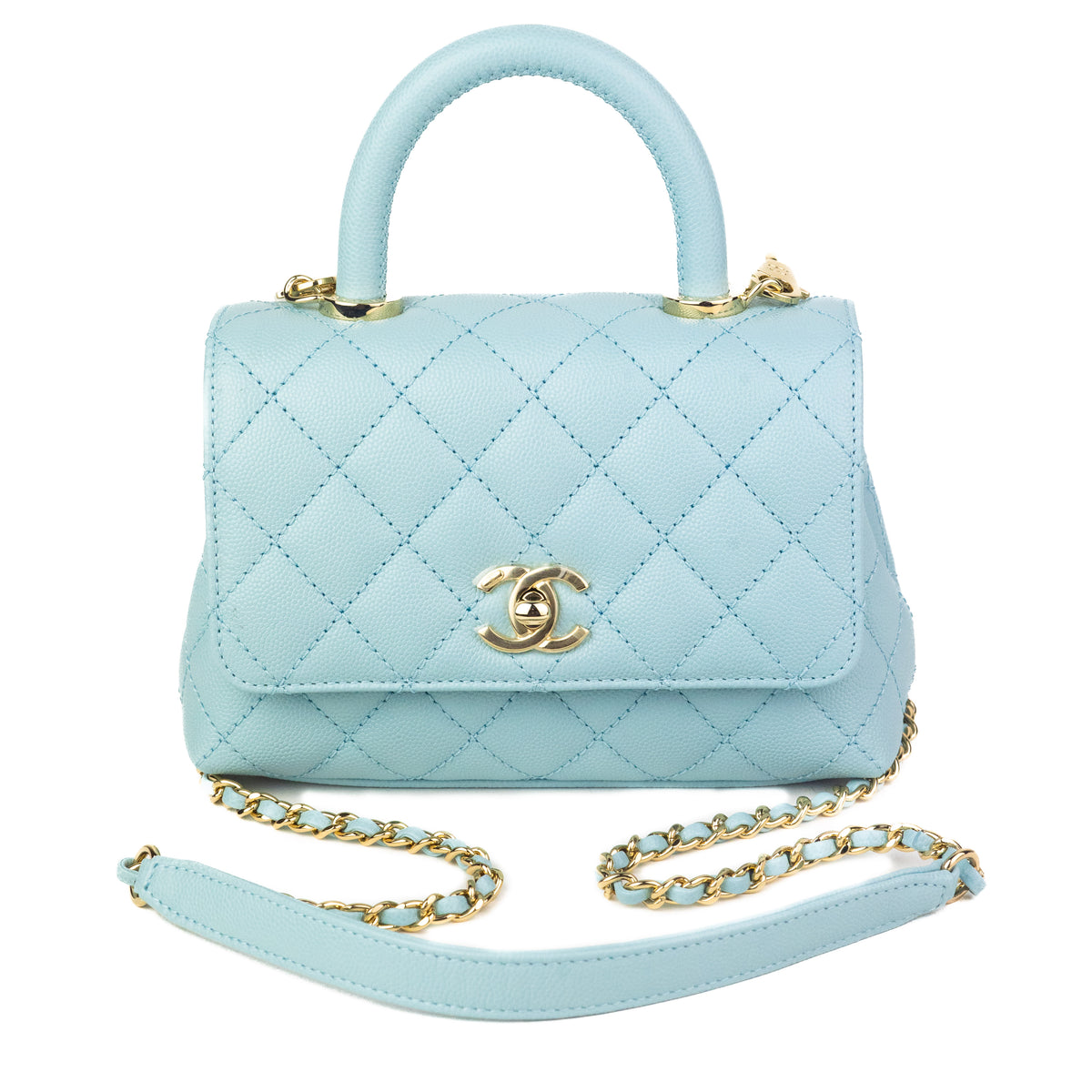 Flap Bag Calfskin  GoldTone Metal Light Blue  view 1  see full sized  version  Bags Chanel handbags Chanel bag