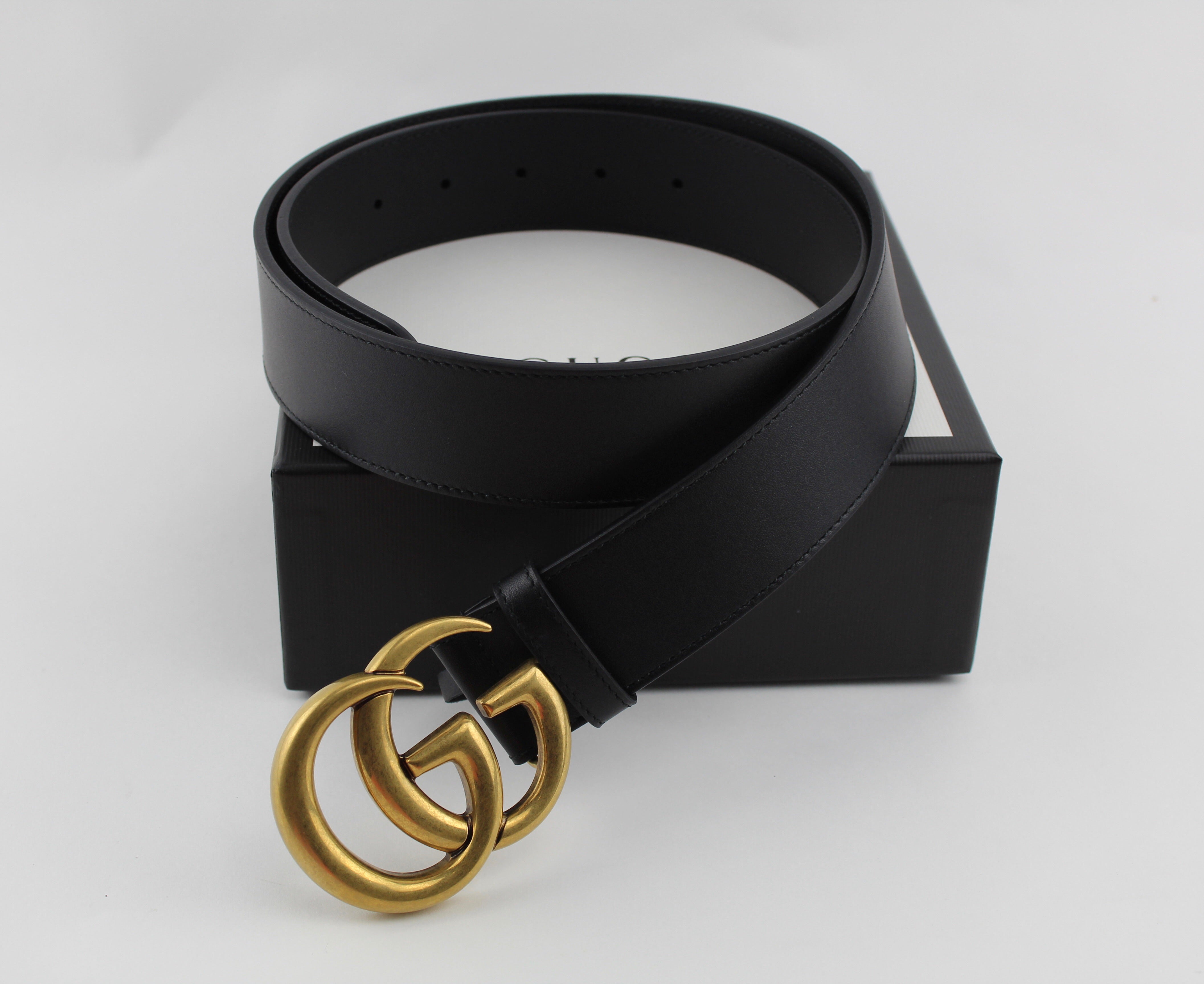 GUCCI LEATHER BELT WITH DOUBLE G BUCKLE SIZE 90/36 | LuxurySnob Genuine Pre Owned Goods