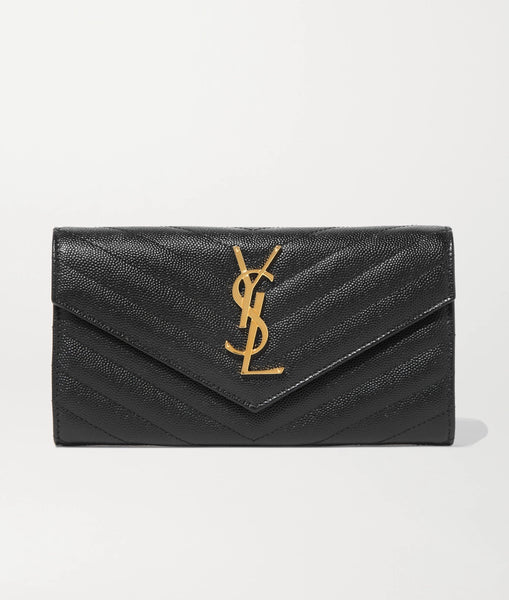 Saint Laurent Large Flap Wallet in Black Leather with Gold Hardware