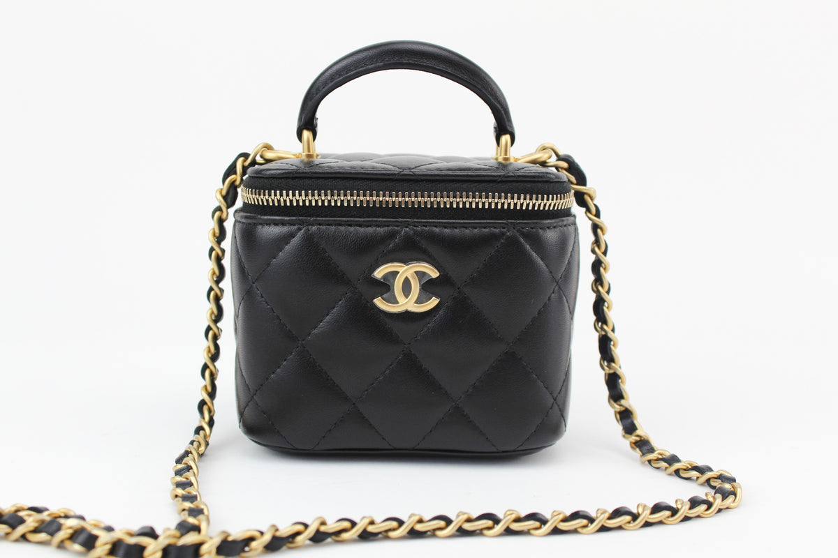 Chanel 2021 advanced handicraft workshop double Golden Ball Mini Box Bag  Black makeup bag  Bags Chanel bag Black makeup bag