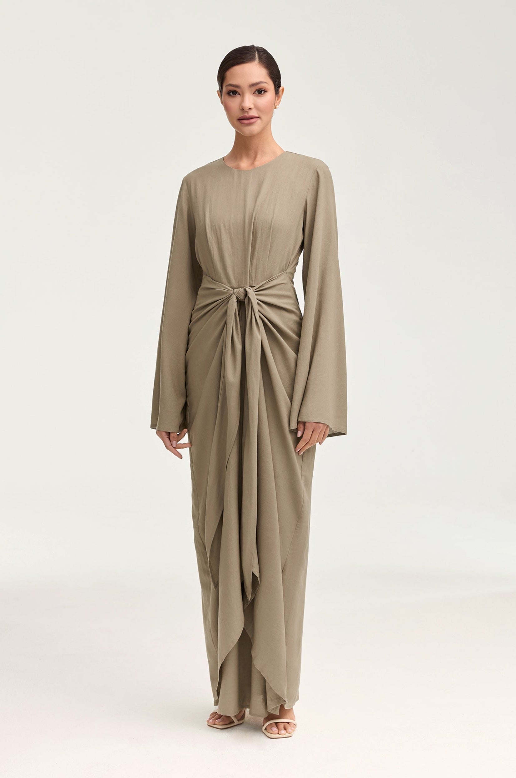 Image of Hanadi Linen Wrap Maxi Dress - Desert Sage