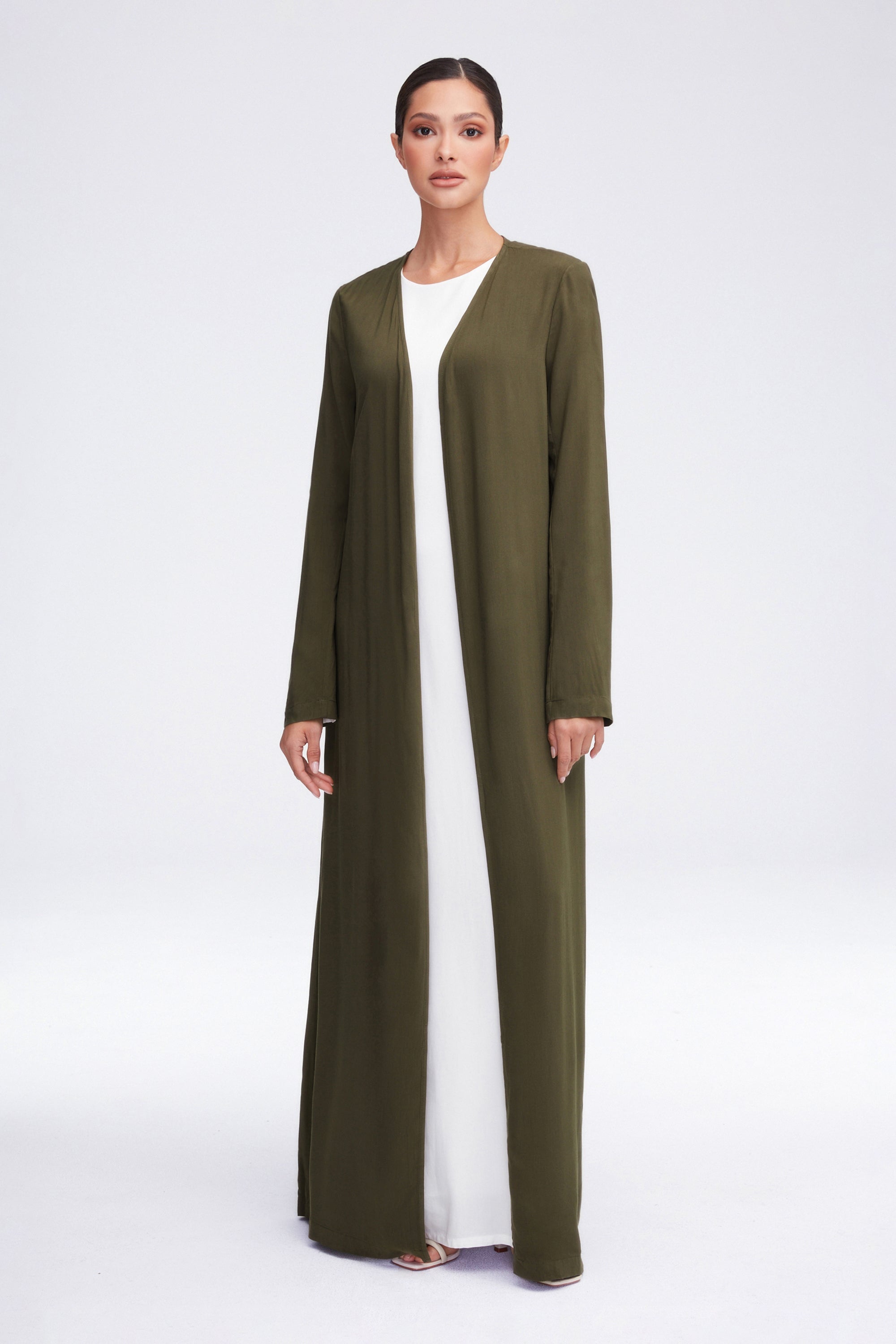 Essential Woven Open Abaya - Olive