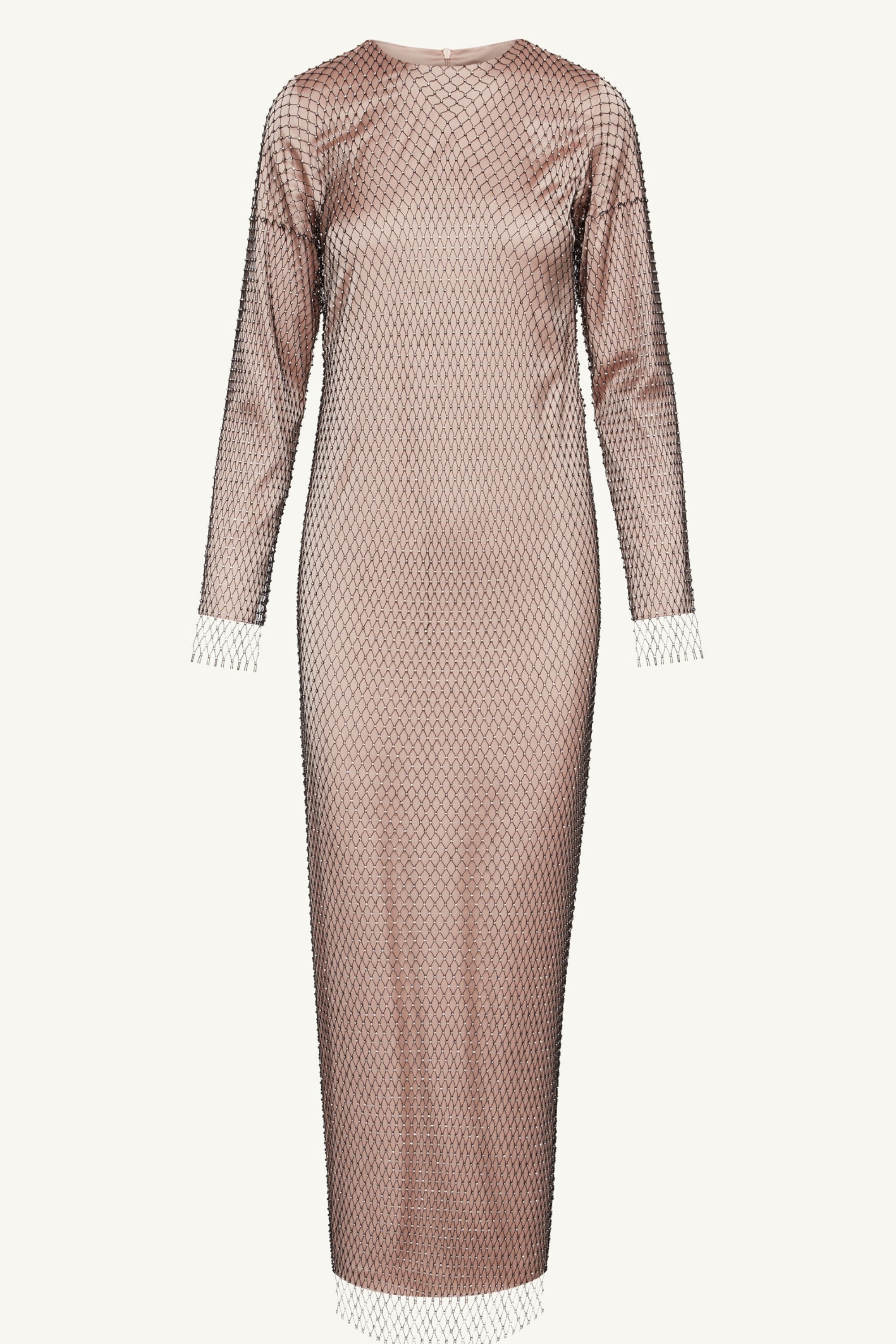 Image of Naila Satin Crystal Mesh Maxi Dress - Pink Jasmine