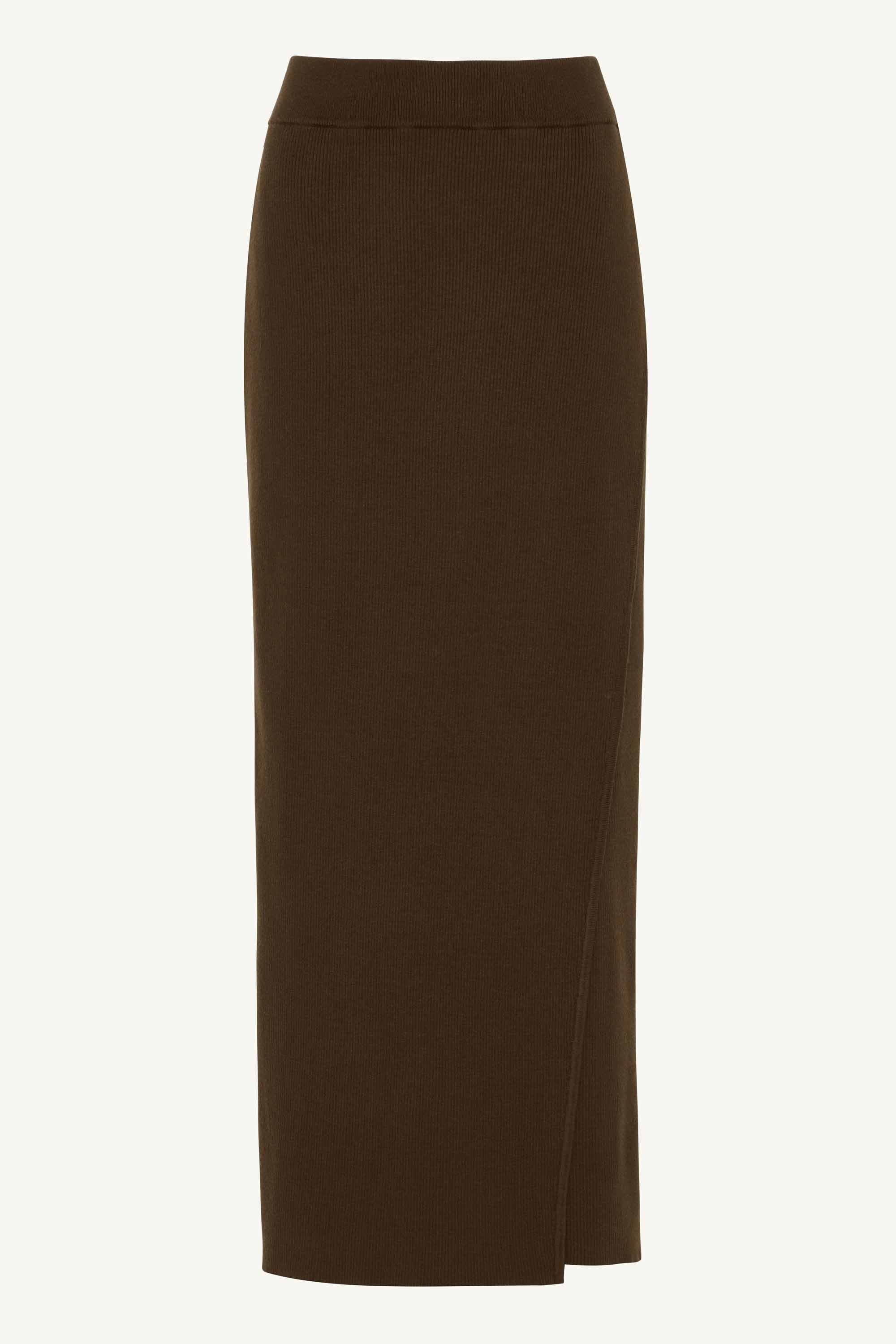 Image of Alara Faux Wrap Knit Maxi Skirt - Chocolate Brown