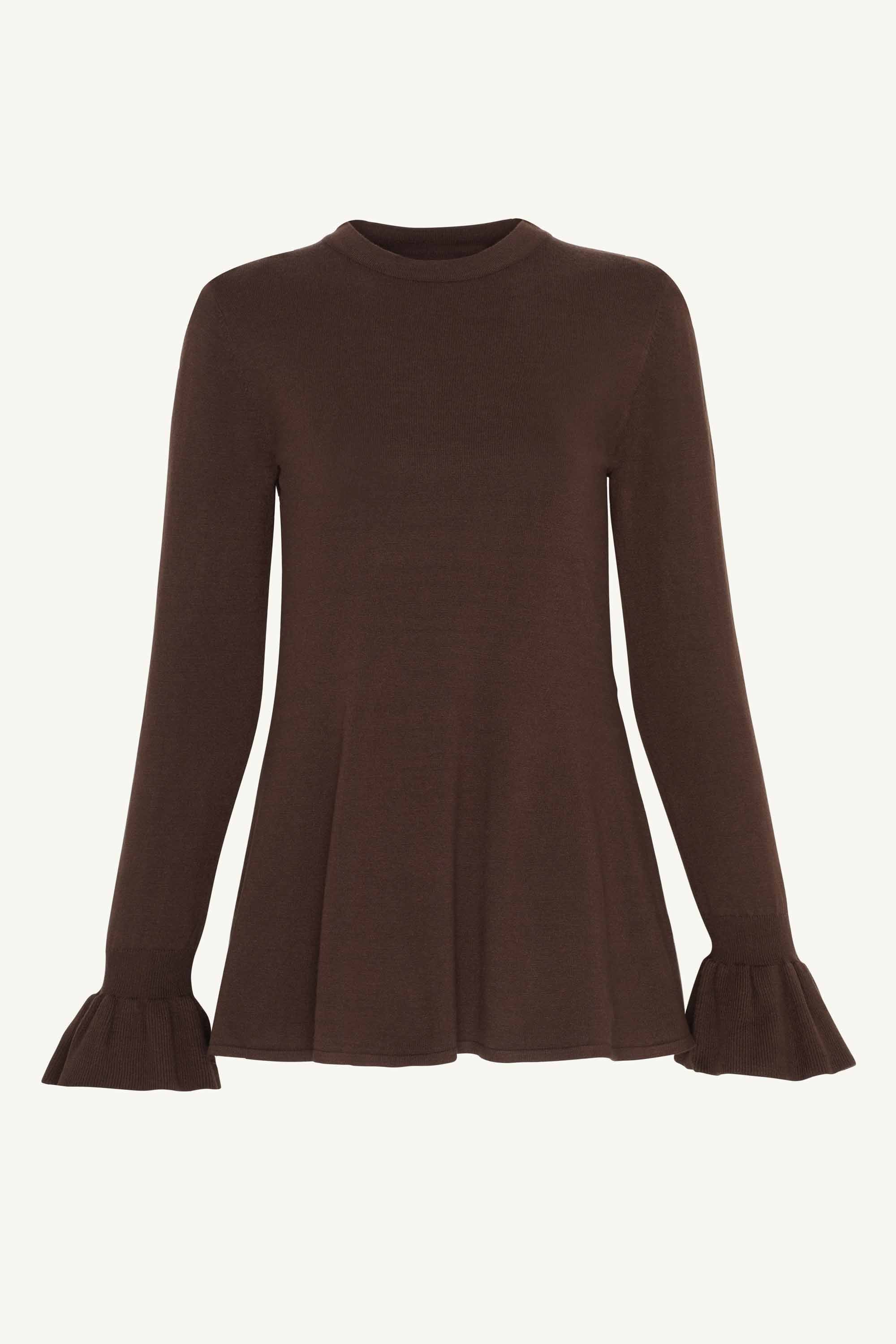 Image of Alara Peplum Knit Top - Chocolate Brown