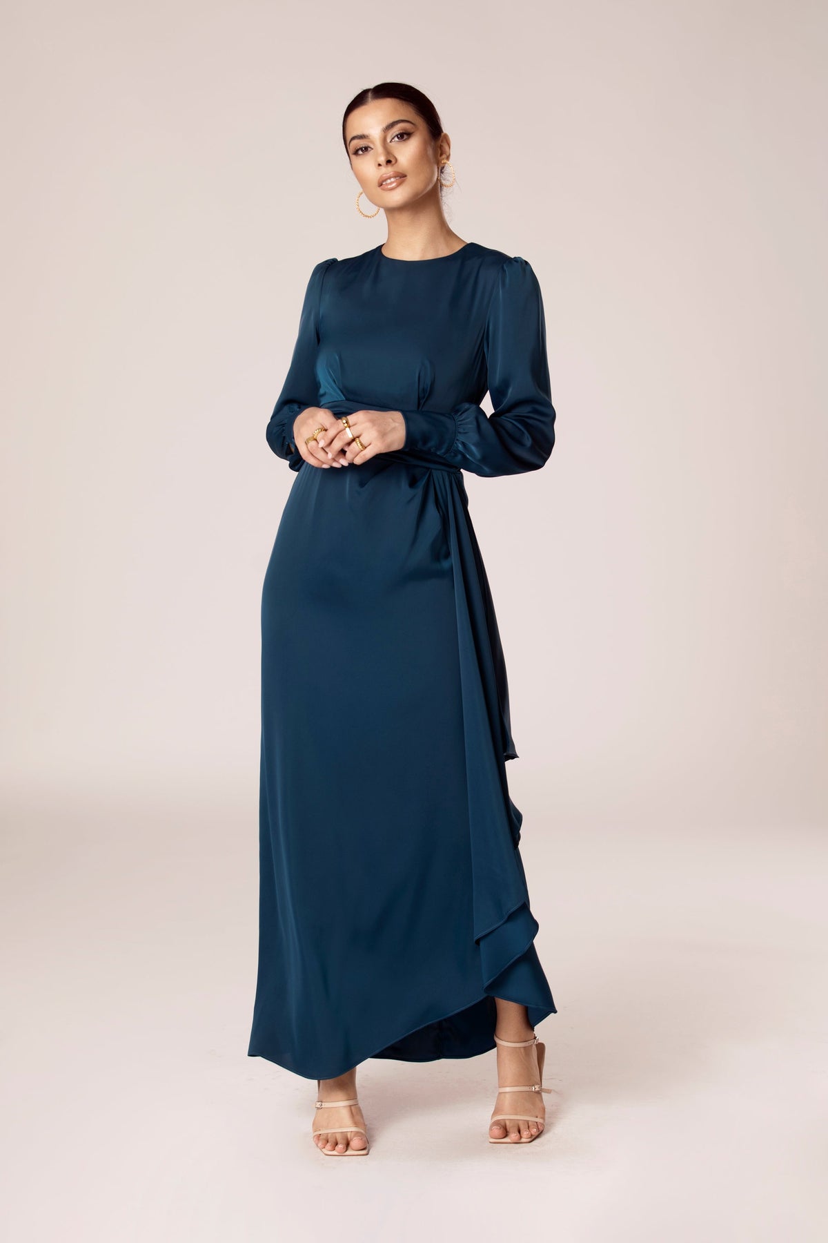 Anabelle Pleated Waist Ruffle Maxi Dress - Night Sky