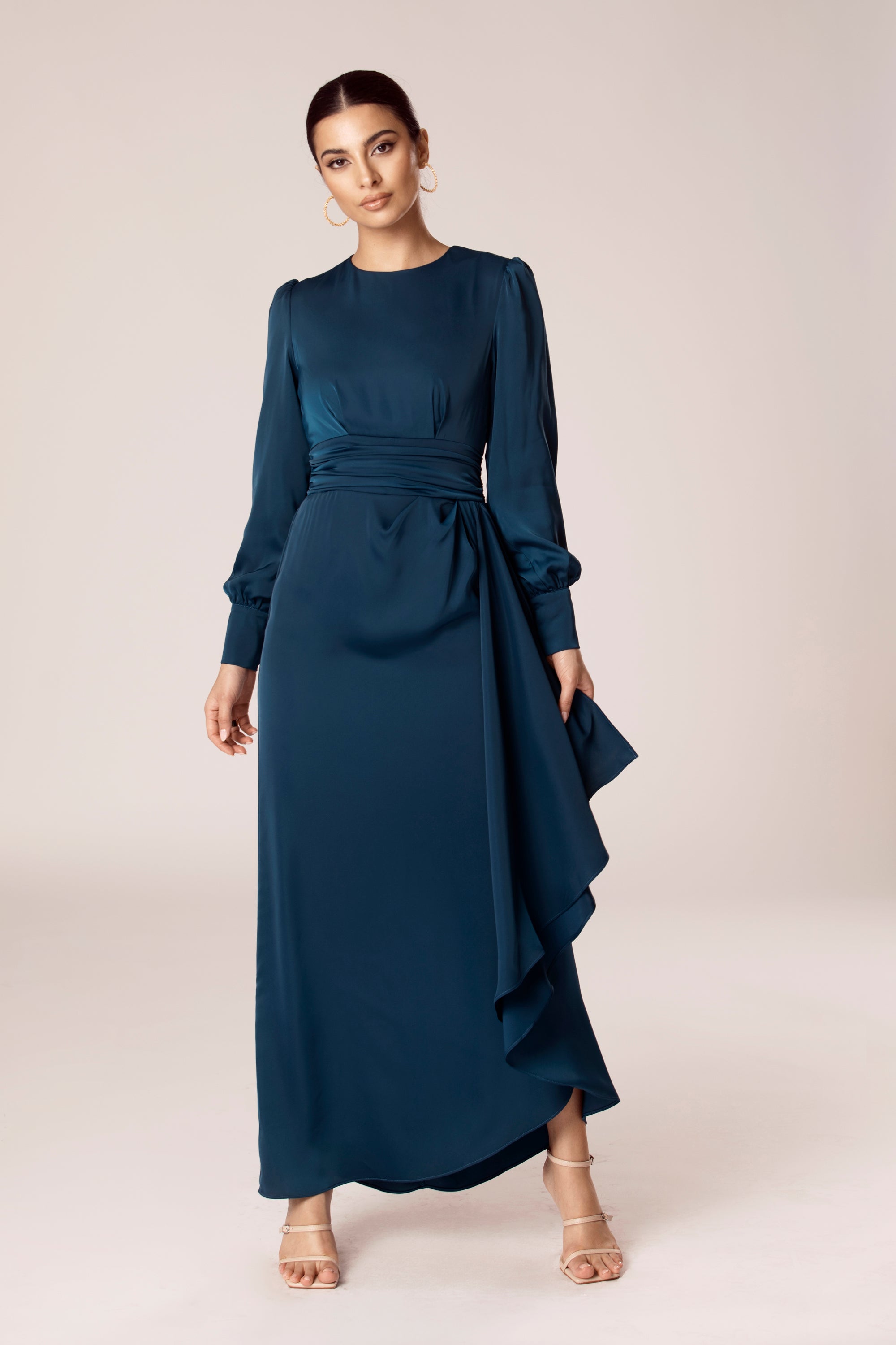 Image of Anabelle Pleated Waist Ruffle Maxi Dress - Night Sky